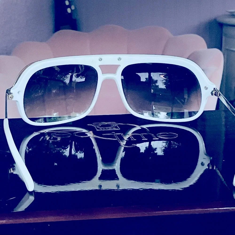 Marc Jacobs White and Gold Oversized Aviator Sunglasses